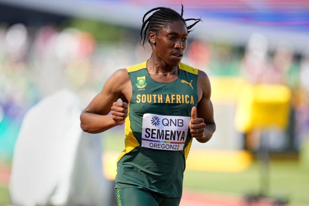 Caster Semenya running on the track during an athletics competition