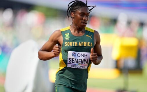 Caster Semenya running on the track during an athletics competition