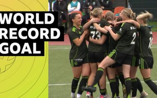Celtic midfielder Maria McAneny striking the ball from the halfway line during the SWPL match against Hibernian