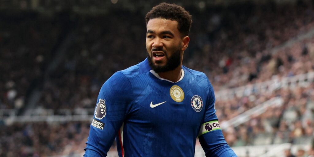 Reece James playing for Chelsea in a Premier League match at Stamford Bridge