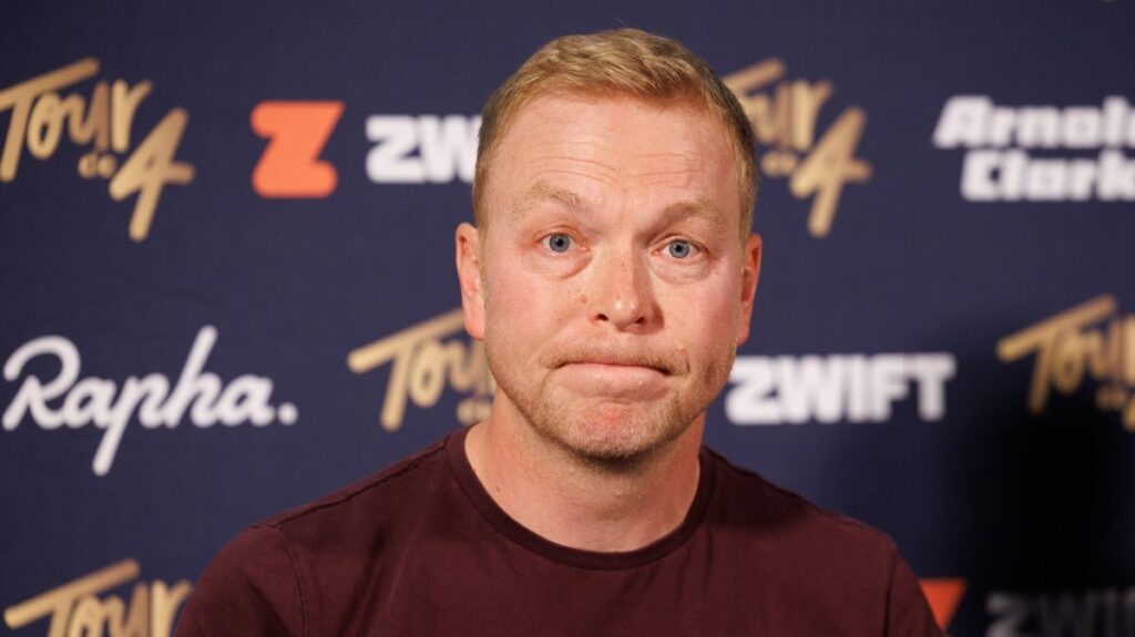 Sir Chris Hoy speaking at a public event to raise awareness for prostate cancer screening