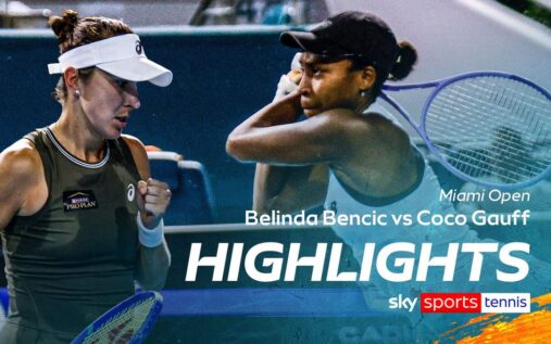 Coco Gauff celebrating a point during her quarter-final match against Belinda Bencic at the Miami Open.