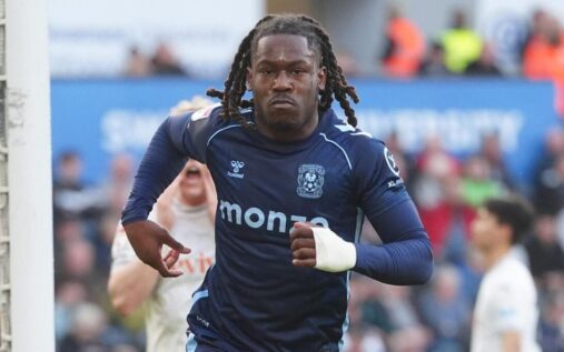 Coventry City players celebrating a goal against Swansea City in the Championship