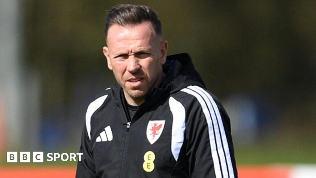 Wales head coach Craig Bellamy looking thoughtful on the touchline during an international fixture