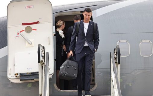 Cristiano Ronaldo applauding fans while playing for Al-Nassr in the Saudi Pro League