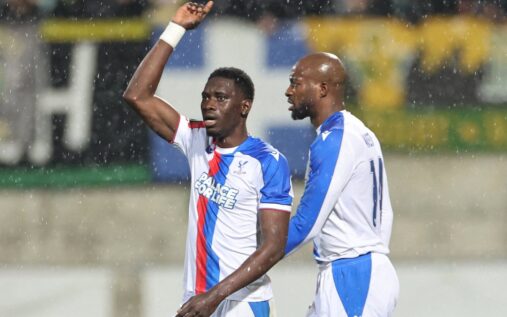 Ismaila Sarr celebrating a goal for Crystal Palace in the Europa Conference League