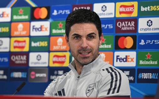 Declan Rice gesturing to teammates during an Arsenal match