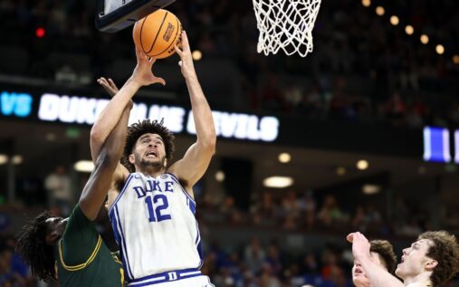 Cameron Boozer of the Duke Blue Devils competing in the NCAA Tournament match against Siena