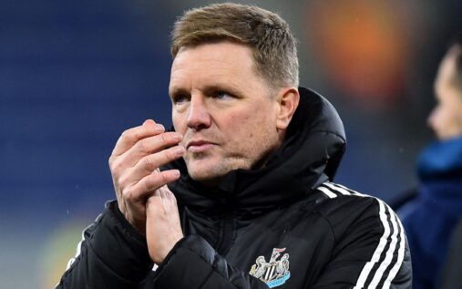 Newcastle United manager Eddie Howe looking concerned on the touchline during a Premier League match