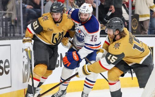 Connor McDavid of the Edmonton Oilers skating on the ice during an NHL game