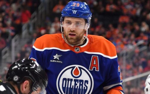 Edmonton Oilers forward Leon Draisaitl skating on the ice during an NHL match