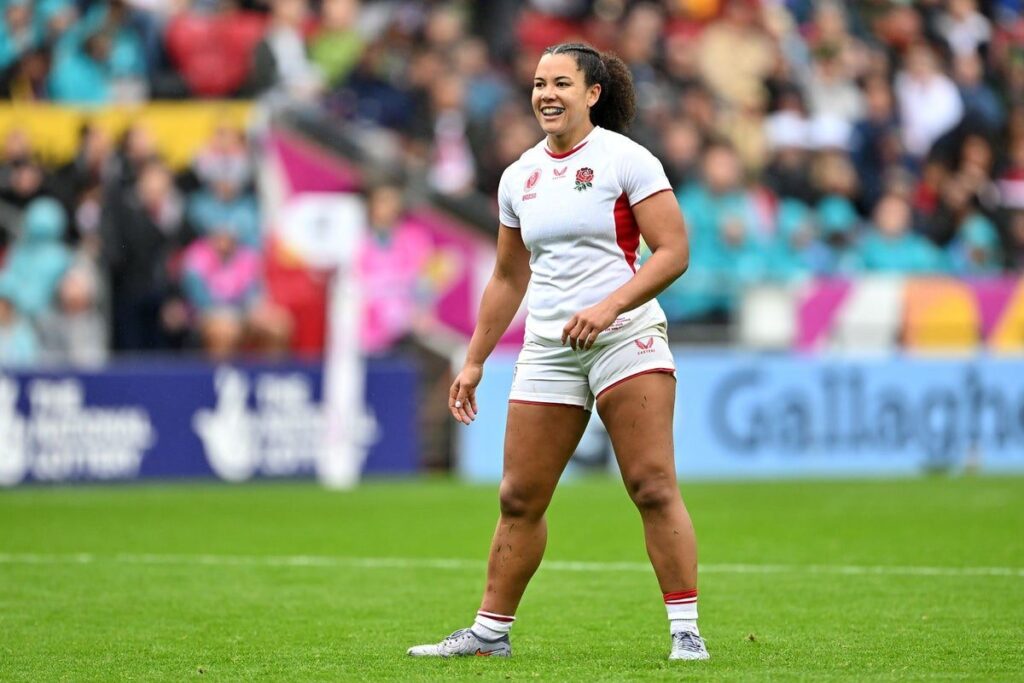 England rugby centre Tatyana Heard carrying the ball during an international match