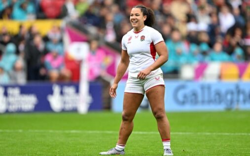 England rugby centre Tatyana Heard carrying the ball during an international match