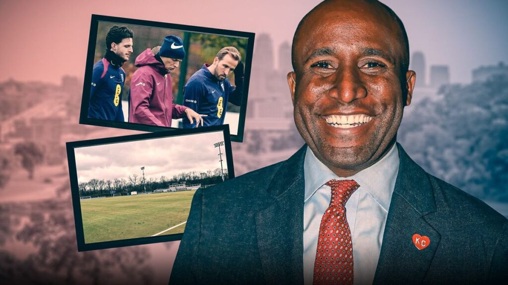 Aerial view of the Swope Soccer Village training pitches in Kansas City