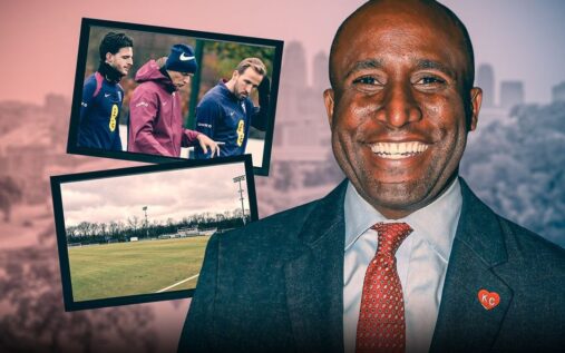 Aerial view of the Swope Soccer Village training pitches in Kansas City