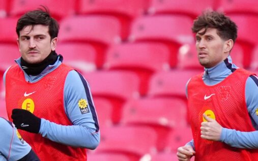 Harry Maguire looking focused while playing for the England national team