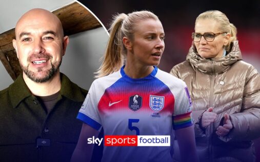 England captain Leah Williamson looks on during a match under the management of Sarina Wiegman