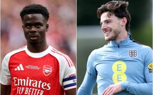 Declan Rice and Bukayo Saka in action for the England national football team