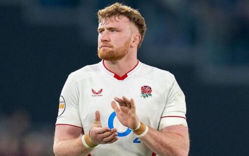 Ollie Chessum in action for England during a Six Nations rugby union international