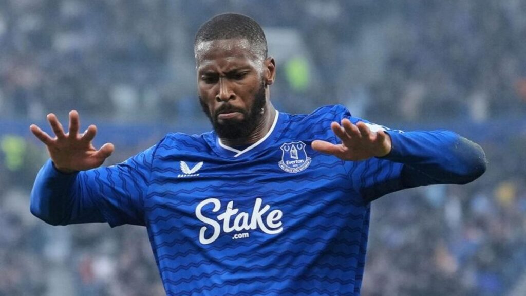 Everton striker Beto celebrating his goal against Chelsea at the Hill Dickinson Stadium