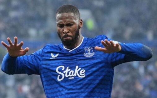 Everton striker Beto celebrating his goal against Chelsea at the Hill Dickinson Stadium