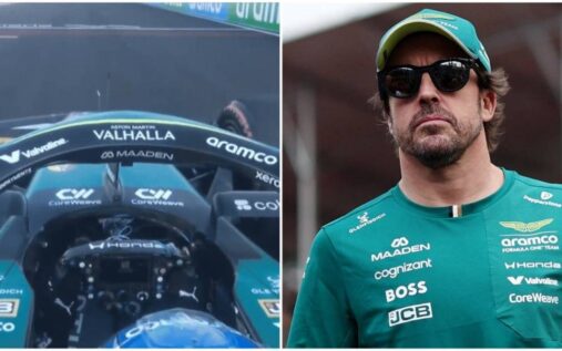 Fernando Alonso driving the vibrating Aston Martin AMR26 car on track at the Japanese Grand Prix