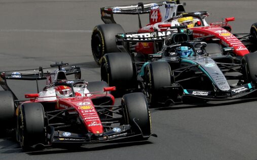 George Russell driving the new 2026 Mercedes Formula 1 car around the Shanghai International Circuit.