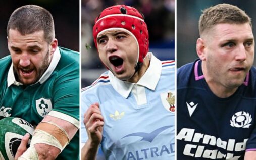 Montage of Ireland and France rugby players competing in the Men's Six Nations tournament