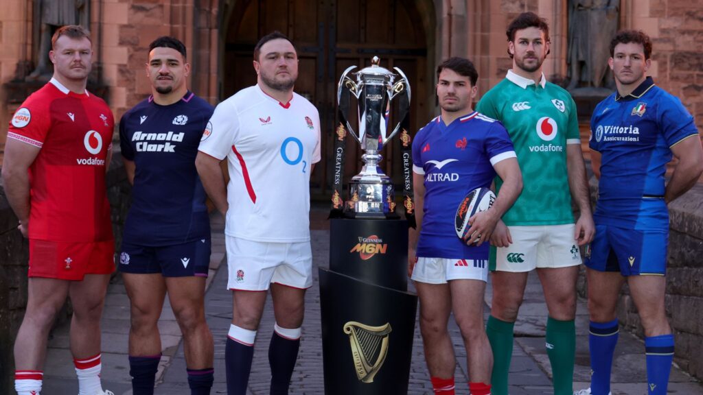 France, Ireland and Scotland rugby players competing in a Six Nations match