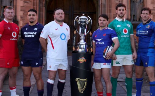 France, Ireland and Scotland rugby players competing in a Six Nations match