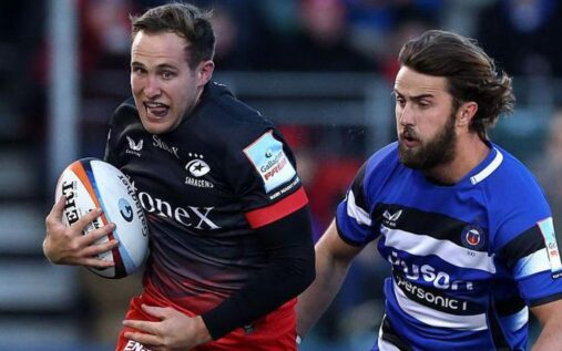 A rugby match in the Gallagher Premiership between Bath and Saracens