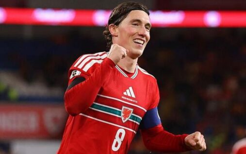 Fulham and Wales midfielder Harry Wilson playing international football