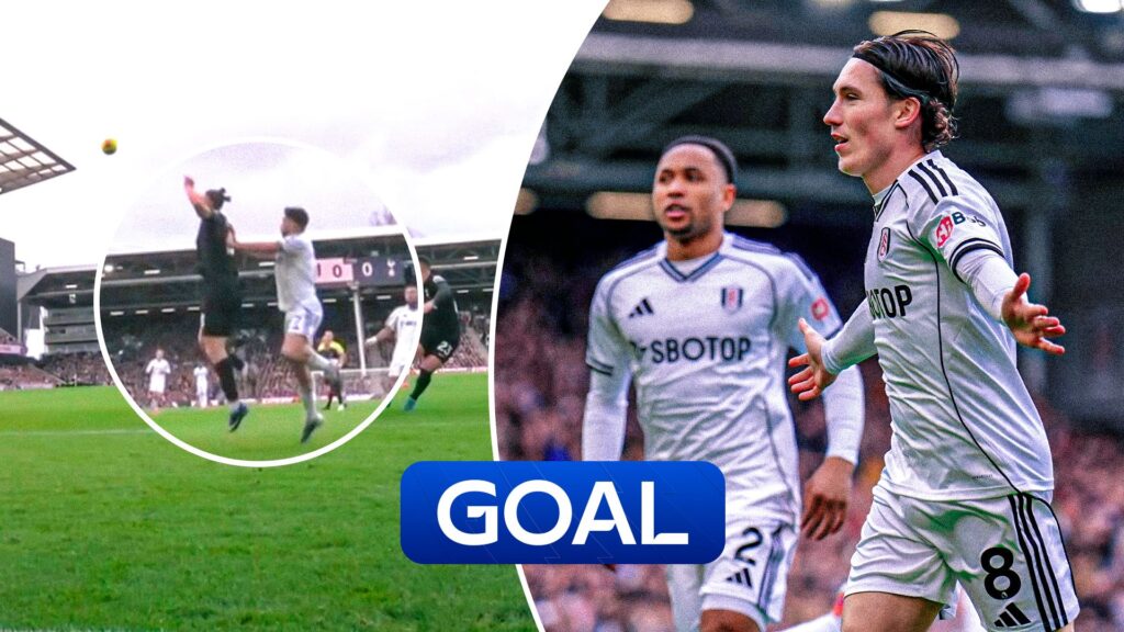 Harry Wilson shooting to score for Fulham against Tottenham Hotspur inside the penalty area