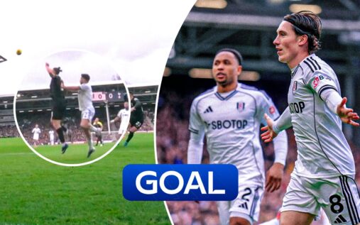 Harry Wilson shooting to score for Fulham against Tottenham Hotspur inside the penalty area