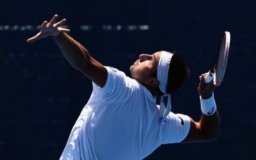 Marinko Matosevic playing a tennis match during his professional career