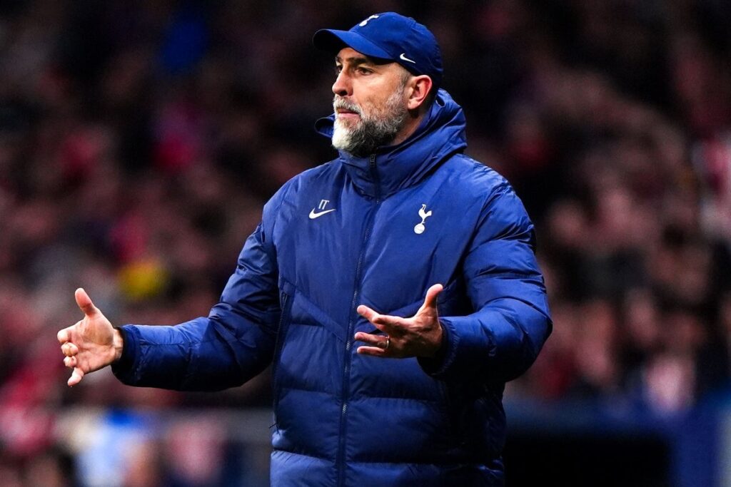 Tottenham Hotspur interim head coach Igor Tudor gesturing on the touchline during a match.
