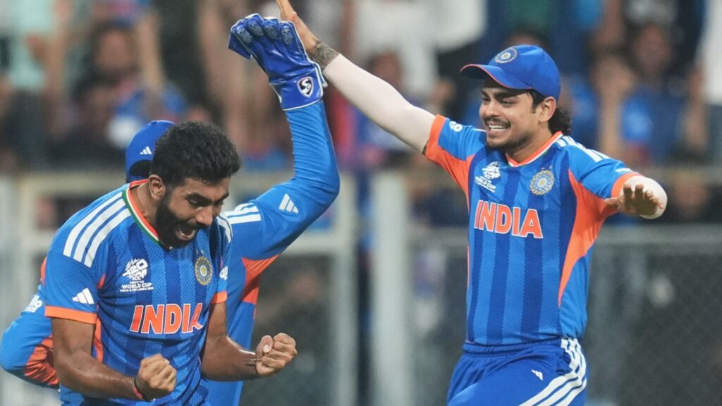 India players celebrate a wicket during the T20 World Cup semi-final against England