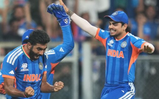 India players celebrate a wicket during the T20 World Cup semi-final against England