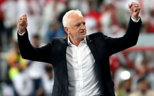 Graham Arnold managing on the touchline for the Iraq national football team