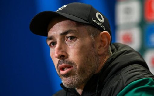 Ireland rugby players training intensely ahead of their decisive Six Nations Triple Crown match against Scotland in Dublin
