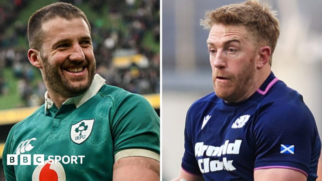 Stuart McCloskey and Kyle Steyn in action during the Six Nations tournament