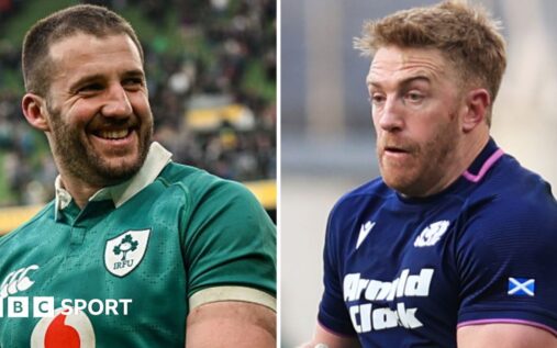 Stuart McCloskey and Kyle Steyn in action during the Six Nations tournament