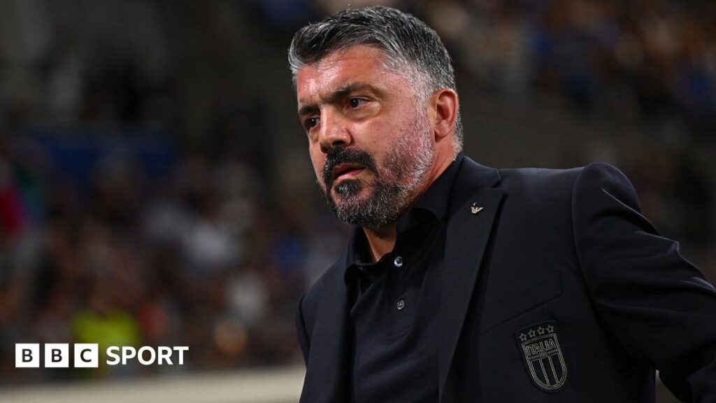 Gennaro Gattuso shouting instructions from the touchline while managing the Italy national team