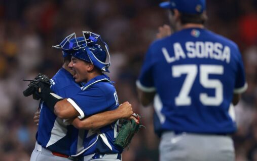 Italy baseball players celebrate their shock 8-6 victory over the United States at the World Baseball Classic