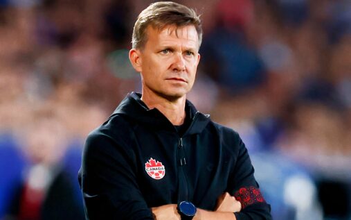 Jesse Marsch smiling while managing the Canada Men's National Team