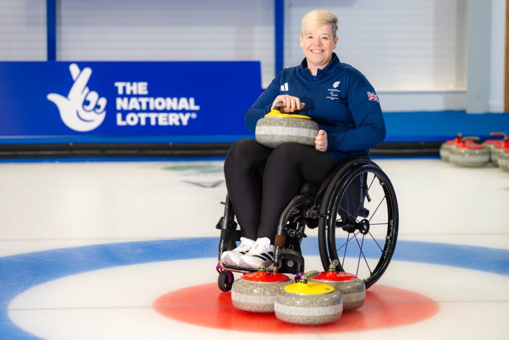 Jo Butterfield competing in wheelchair curling at the Winter Paralympics in Milan-Cortina