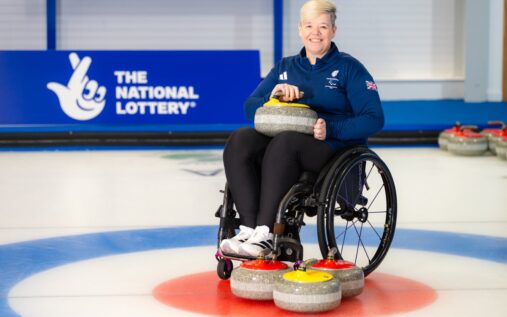 Jo Butterfield competing in wheelchair curling at the Winter Paralympics in Milan-Cortina