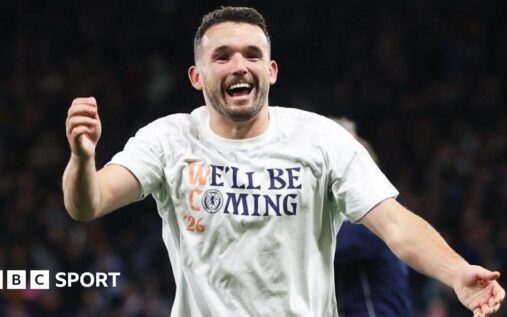 Aston Villa midfielder John McGinn in action for the Scotland national team