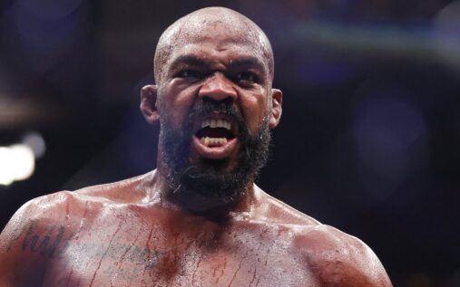 Jon Jones looks on intensely inside the UFC Octagon before a heavyweight fight
