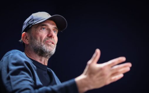 Jurgen Klopp speaking at a press conference in his role with Red Bull